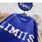 Flocked letter contrast design sweater  6080