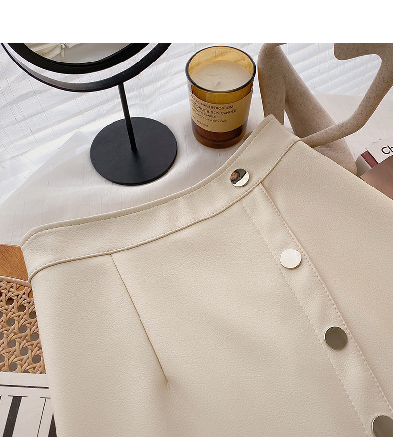 Fashionable temperament irregular single breasted high waist PU leather skirt  5593