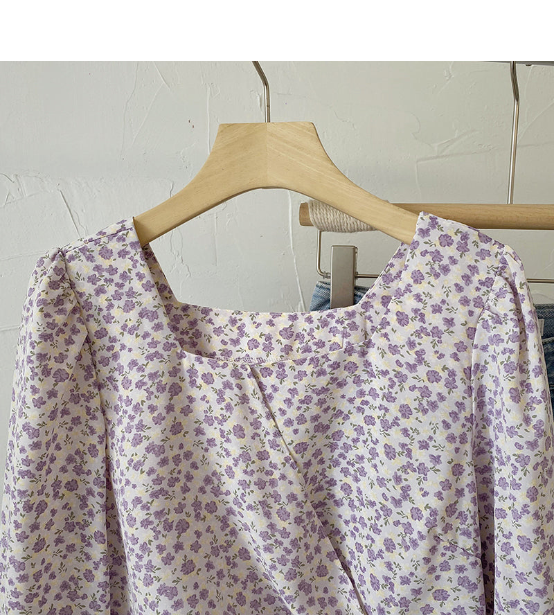 La chemise à manches longues à col carré français présente un haut fin et à la mode 6437