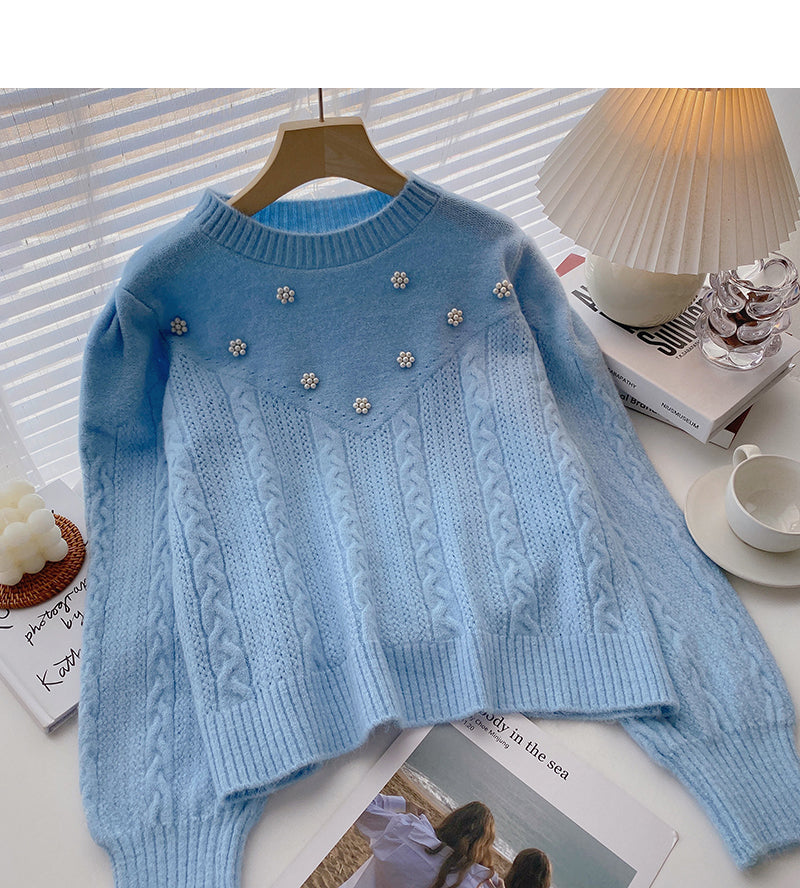 Small fresh and sweet foreign style nail bead round neck twist coat  6004