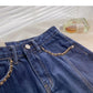 Small retro chain decorative high waist split A-line skirt  5722