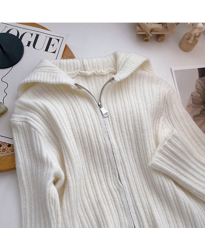 Cardigan Strickmantel mit Kapuze einfarbig kurzes Top 6590