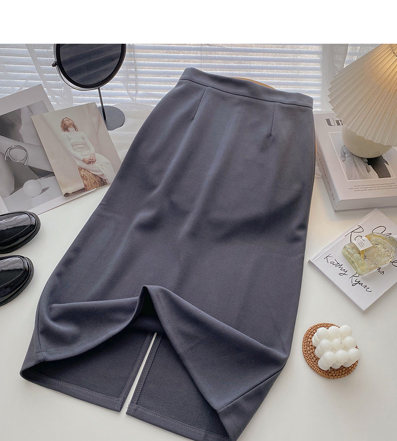 Retro casual slim split high waist A-line skirt  5772