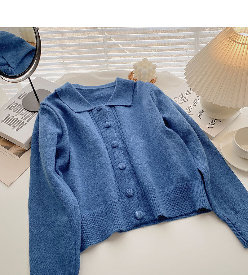 New Korean design sense Lapel slim long sleeve top  5869