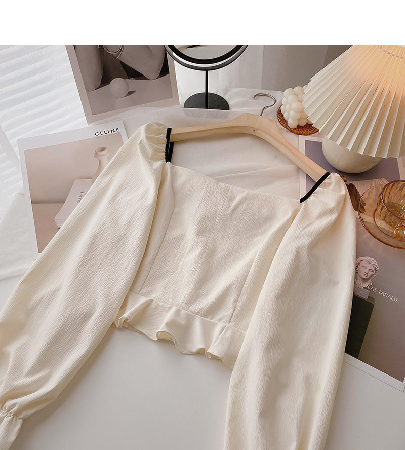 French leaky collarbone Square Neck Shirt  6415