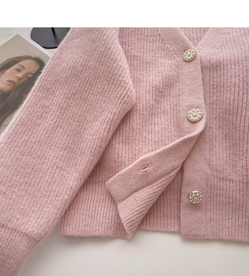 Haut vintage à manches longues et simple boutonnage avec perles 6098