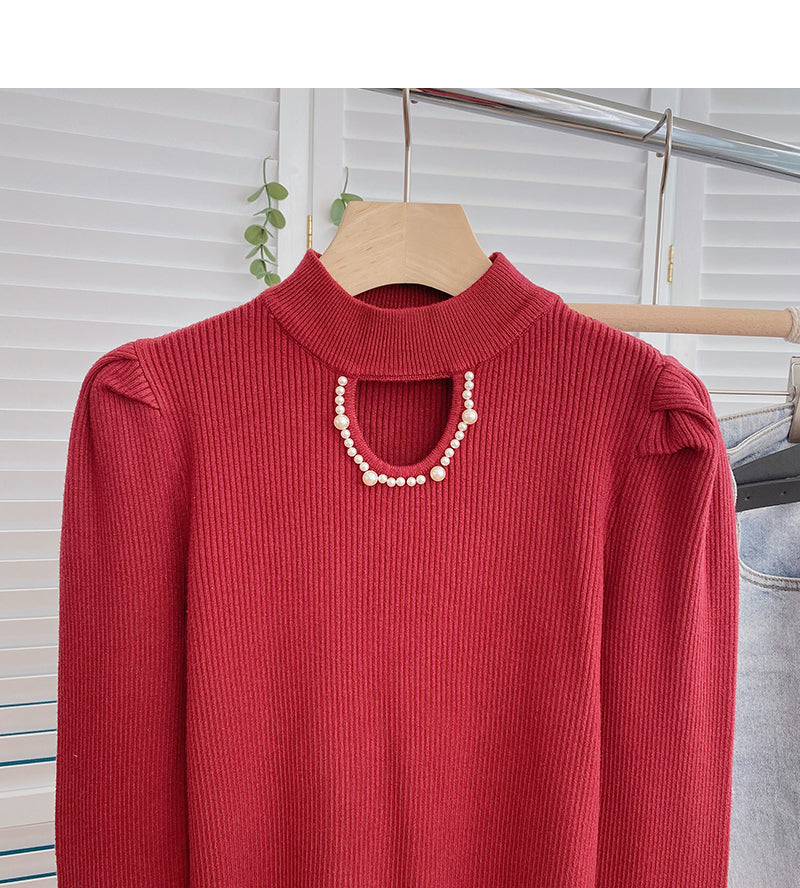 Nail bead hollowed out crew neck Vintage sweater  6468