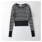 Pull rayé à manches longues et col en U pour femme 7340