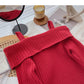 Straight neck irregular thin suspender long sleeve sweater  6444