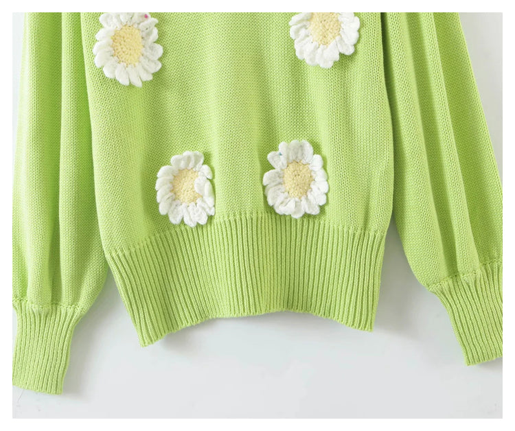 Dreidimensionaler Sonnenblumen-Pullover locker gestrickter Pullover 7299