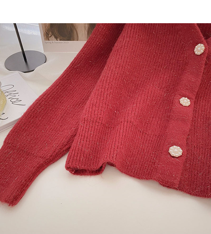 Vintage V-neck slim loose long sleeve knit top  5874