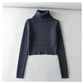 Amerikanischer Retro-Pullover mit Stehkragen, freiliegendem Bauchnabel und hoher Taille 7351