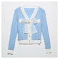 Xiaoxiangfeng V-neck heavy industry rivet bow knit cardigan  7294
