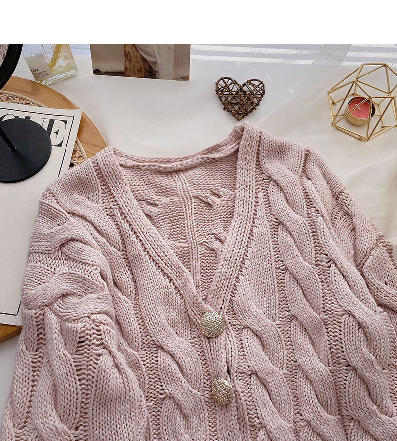 Knitted twist sweater Korean version lazy style  6129