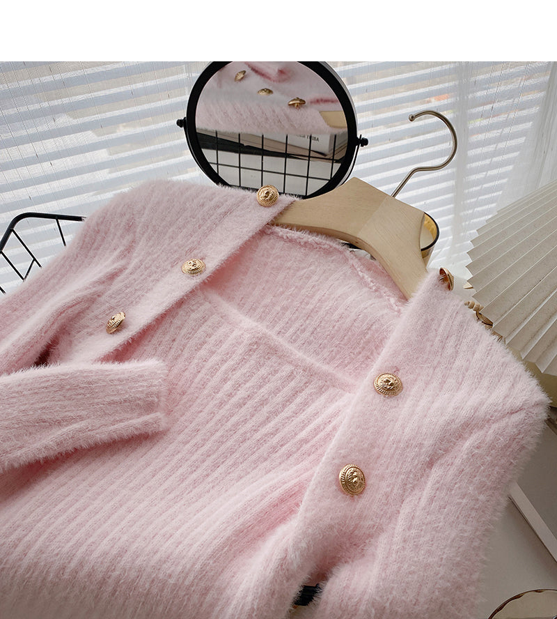Wollpullover, Slim Fit, kurzes Oberteil mit eckigem Ausschnitt, zweireihig geknöpft 6603