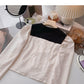 The new Korean doll collar contrast color bandage design feels thin top  6397