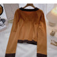Contrast single breasted long sleeve T-shirt  6649
