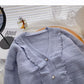 Nischendesign Fashion Fungus Edge V-Neck Langarm Top Fashion 5906