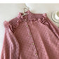 Round neck single breasted chiffon blouse with fungus edge  6258
