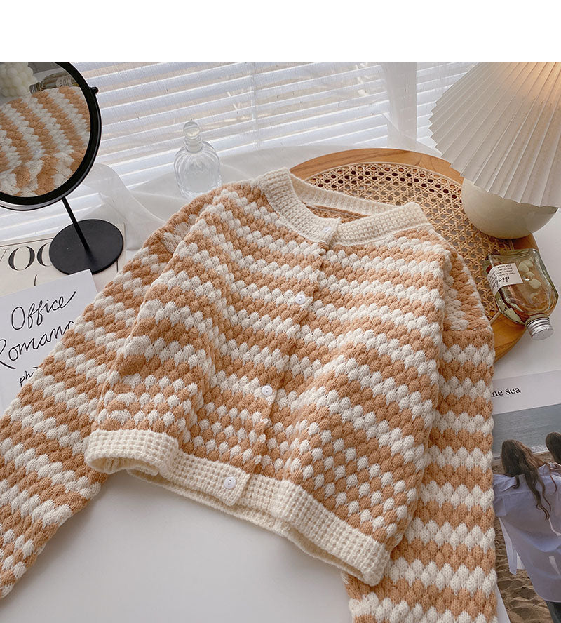 Korean version of foreign style aging stripe design long sleeve top  5914