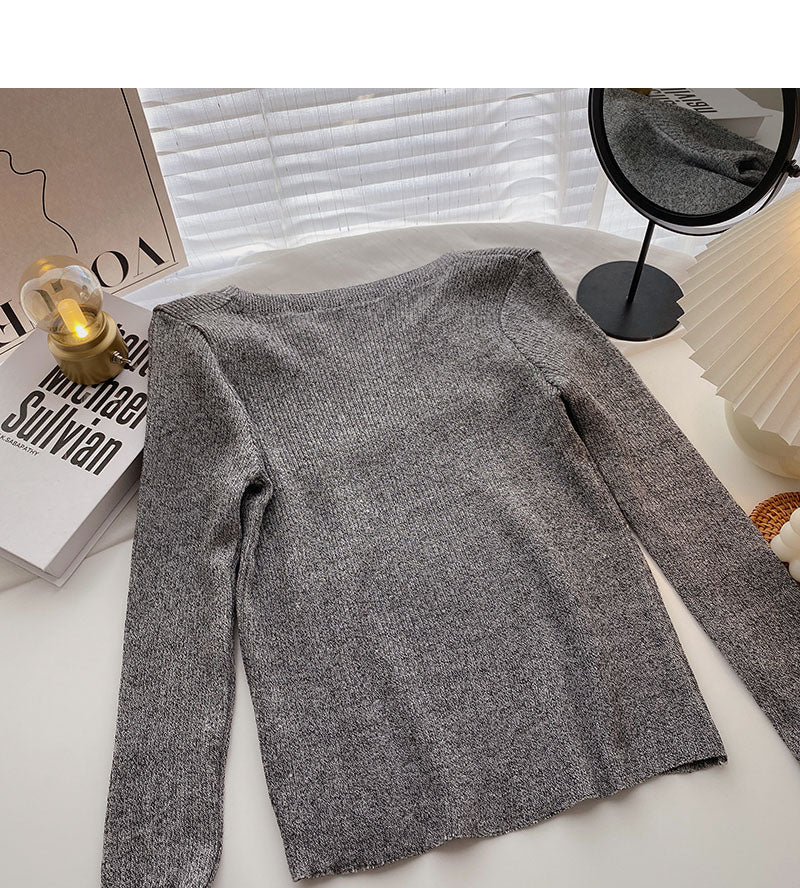 Einfarbiger Pullover mit langen Ärmeln und V-Ausschnitt 6535