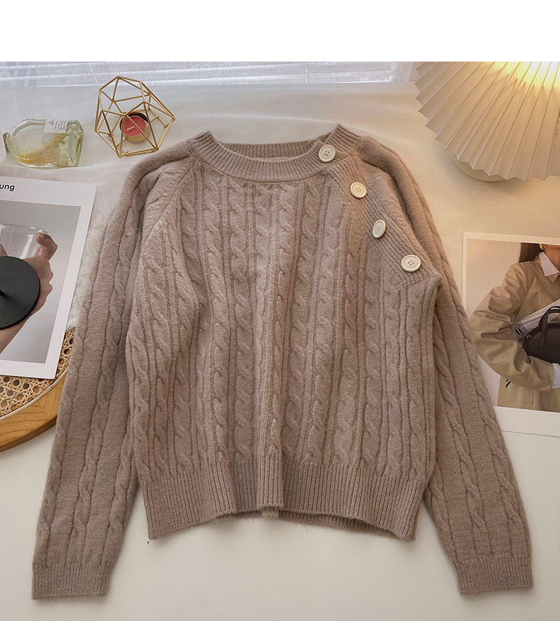 Design Sense personalisierter Diagonalknopf-Rundhals-Pullover mit vielseitigem Oberteil 6032