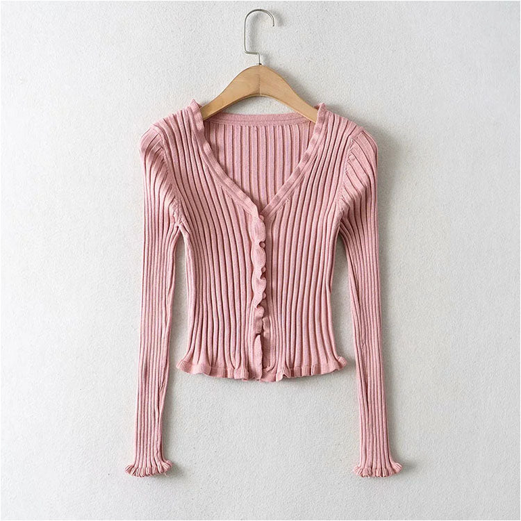 Vintage fungus edge sweater slim high waist top  7181