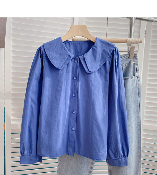 Einfarbiges Langarmshirt mit Babykragen sieht dünn und vielseitig aus Top 6372