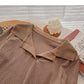 Simple casual short Lapel Pullover long sleeve top  6665