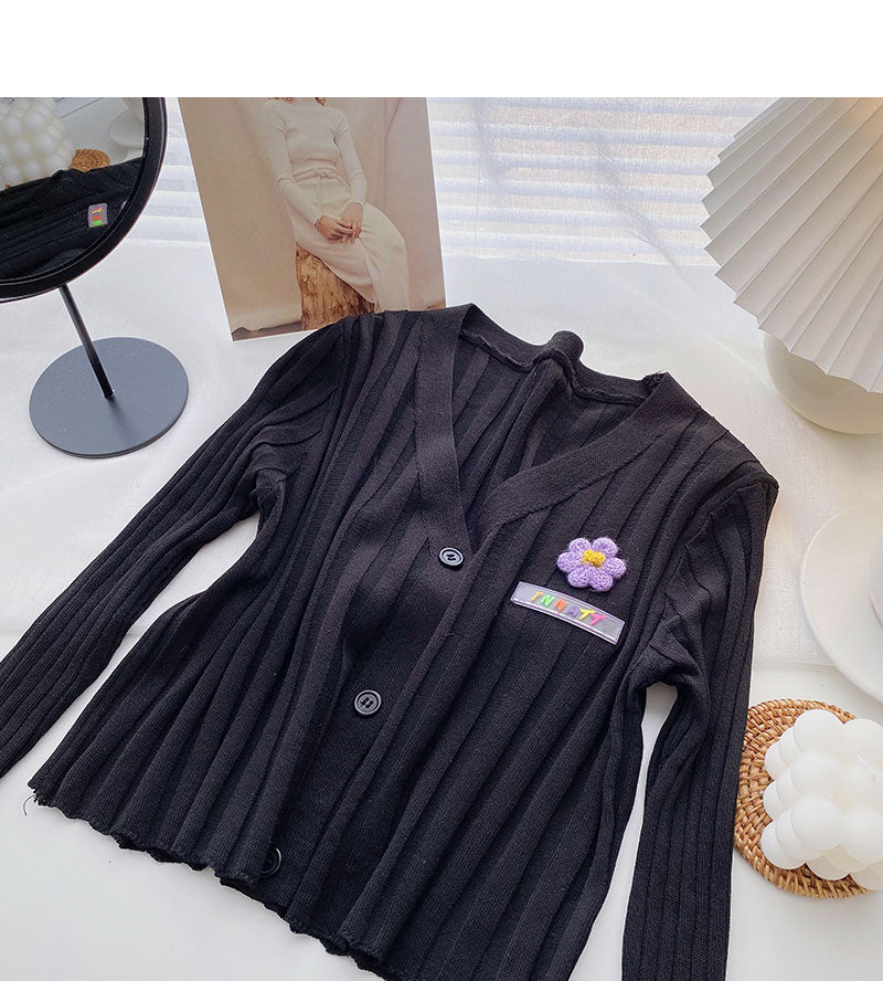 Thin long sleeve V-neck knit cardigan  6525