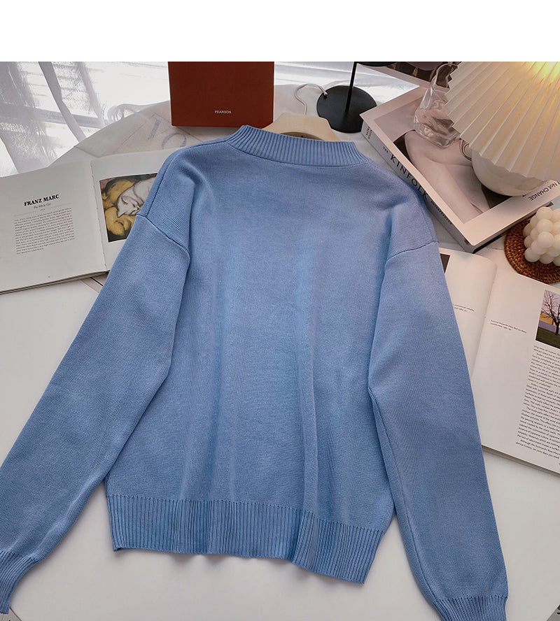 Langärmliger Pullover in alternder Kontrastfarbe mit großen Augen, Top 6564