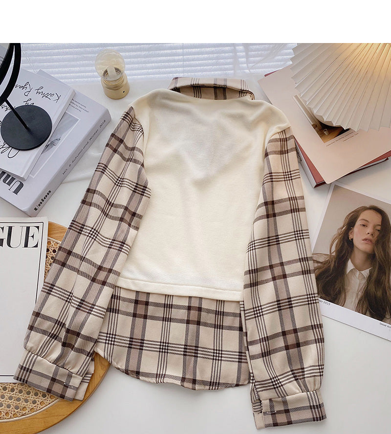 Hong Kong style leisure Plaid long sleeve top  6337