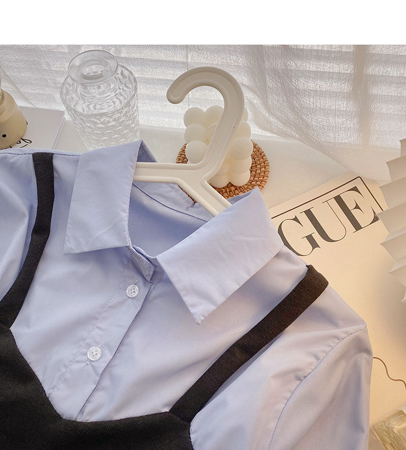 French shirt women's design sense niche sling splicing fake two pieces  6301