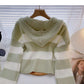 Casual Short striped sweater hooded Pullover Top  6461