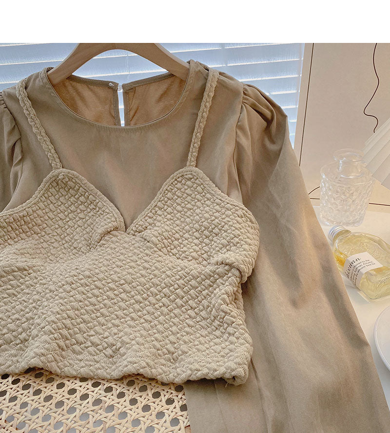 The new Korean design feels thin, short long sleeved top  6272