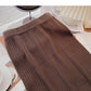 Retro and versatile back split high waist A-shaped thread skirt  5765