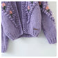 Cardigan à manches lanternes tissé à crochets à fleurs tridimensionnelles, manteau pull 7320