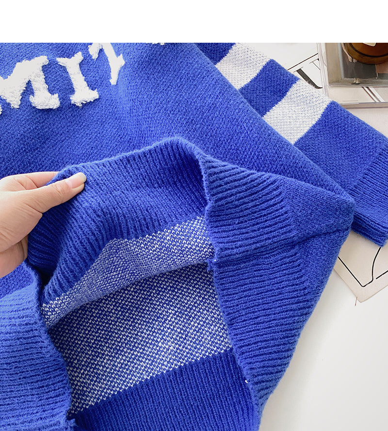 Flocked letter contrast design sweater  6080