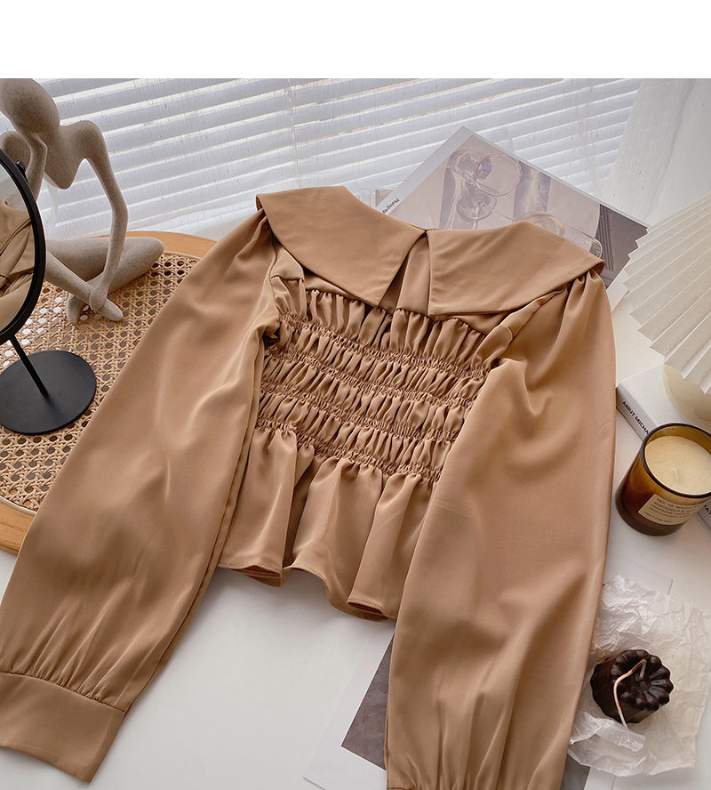Baby collar design shirt Vintage French long sleeve top  6377