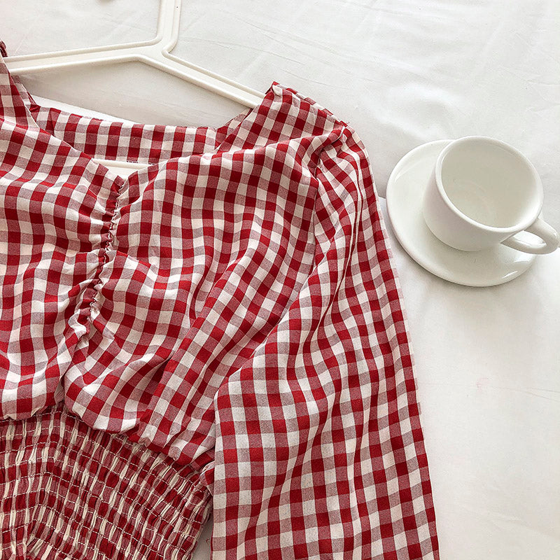 Korean girls' sweet little Plaid Shirt  6249