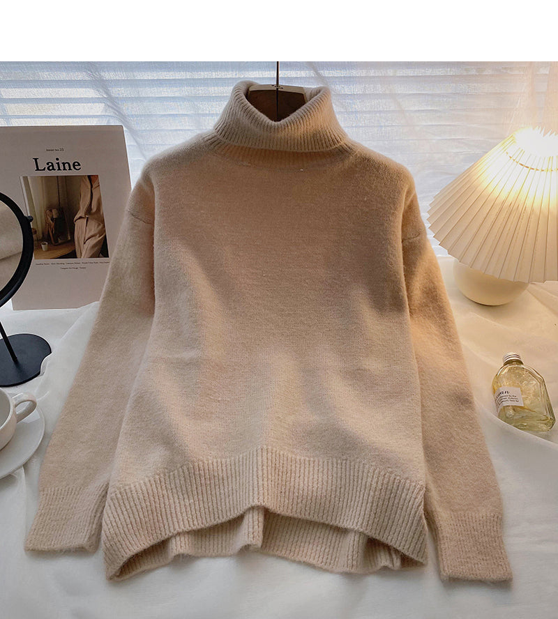 Fauler, einfarbiger Retro-Minoritäts-Langarm-Pullover, lockeres Oberteil 6642