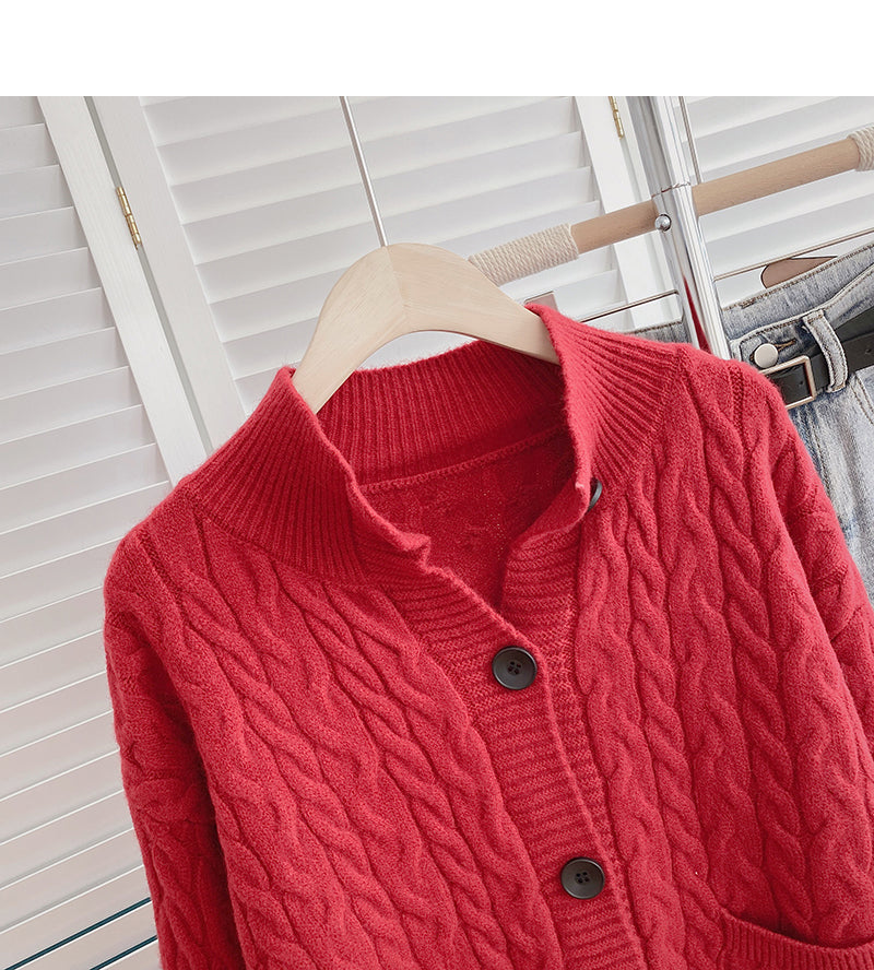 Twist Rundhals Pullover Design Temperament Einreiher Top 6160