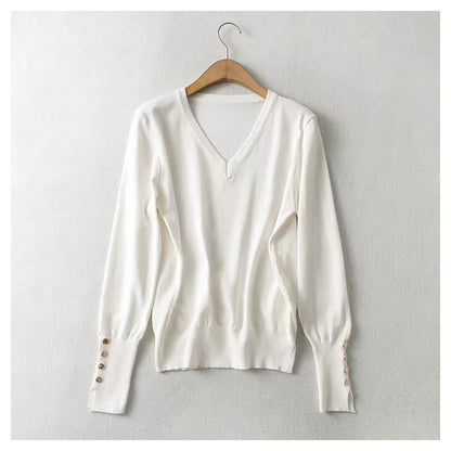 New simple and versatile solid V-Neck long sleeved sweater  7369