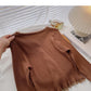 Small retro short top slim knit cardigan  6511