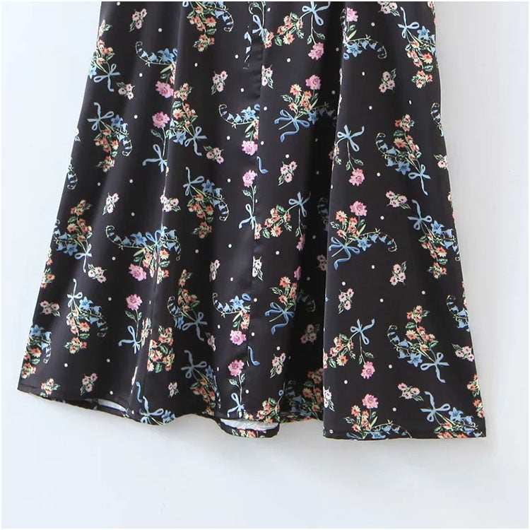Small floral skirt sexy waist closing bubble sleeve  7140