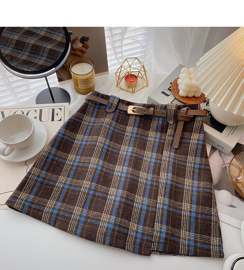 Vielseitiger Rock in A-Linie mit kariertem Retro-Muster und hoher Taille 5596