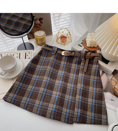 Vielseitiger Rock in A-Linie mit kariertem Retro-Muster und hoher Taille 5596