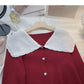 Baby collar long sleeve Vintage sweater single breasted top  6517