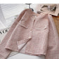 Vintage pearl button long sleeve plaid coat  6215