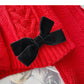 Bow Vintage small fragrance V-Neck Sweater Coat  6204